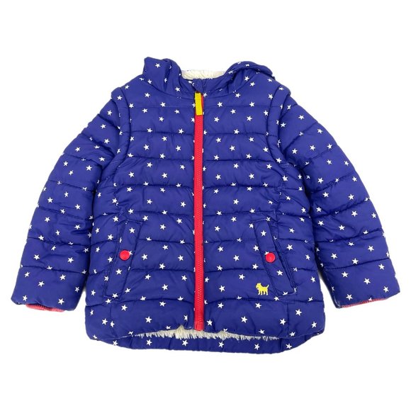 Mini Boden Blue Star Print Puffer JacketSleeves Zip Off